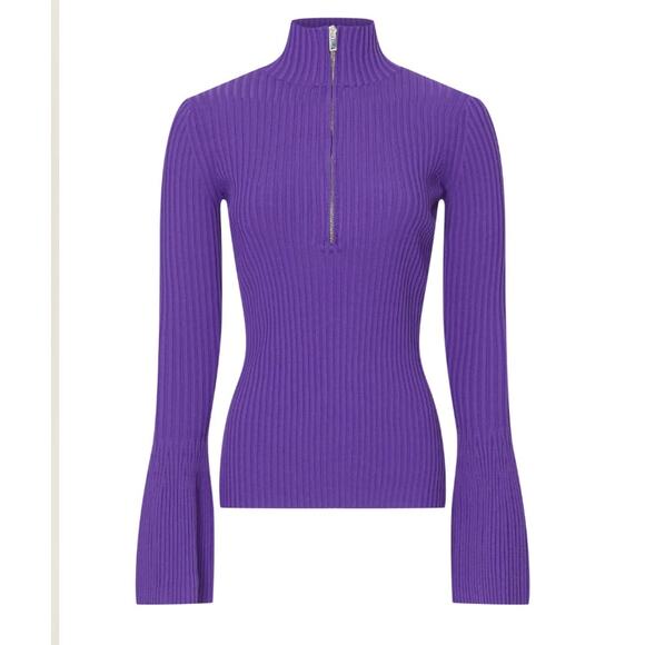 Proenza Schouler Purple Ribbed Zip Sweater Purple SMALL Bodycon Designer $990 - Picture 5 of 11